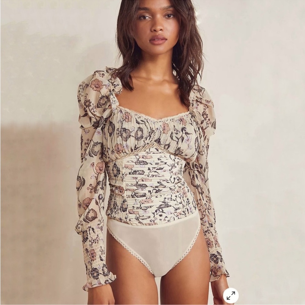 Free People! Brunch Date Bodysuit in Ivory Combo NWT!